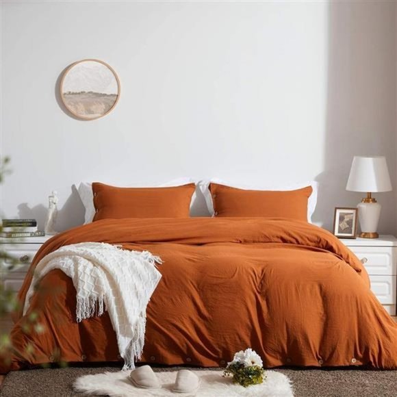 NEW Duvet Cover Set with Buttons Closure-Umber